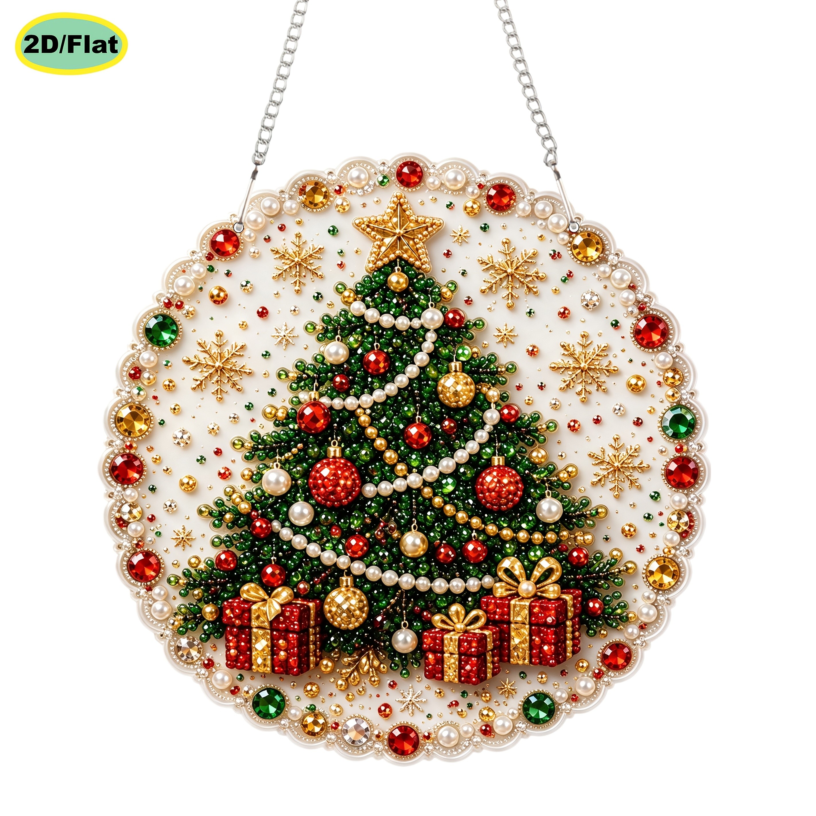 TEMU 1pc Arbre de Noël 5D Peinture de Diamant Perle Pendentif 2D Plat Acrylique Ornement Kit de Matériel de Perçage de Diamant Complet Décoration