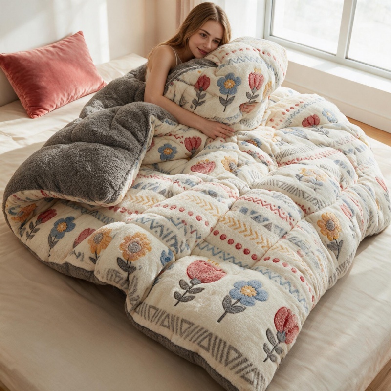 TEMU Fluffy Plush Comforter Queen Size, Thick Winter Quilt Blanket, Heavyweight Warm Bedding Gift For Family