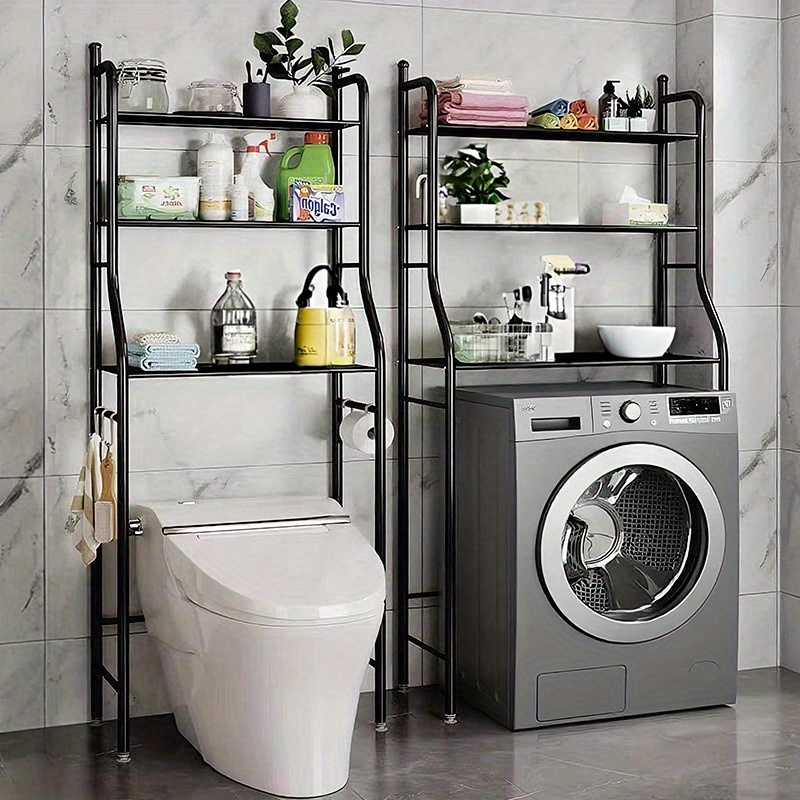 3-tier bathroom storage shelf - no-drill space-saving over-the-toilet organizer, heavy-duty metal bathroom cabinet with floor standing design, easy assembly bathroom shelving unit for toilet, shower, sink - white/black, shower organization,  , durable construction, multitier shelf, apartment living Product details 2