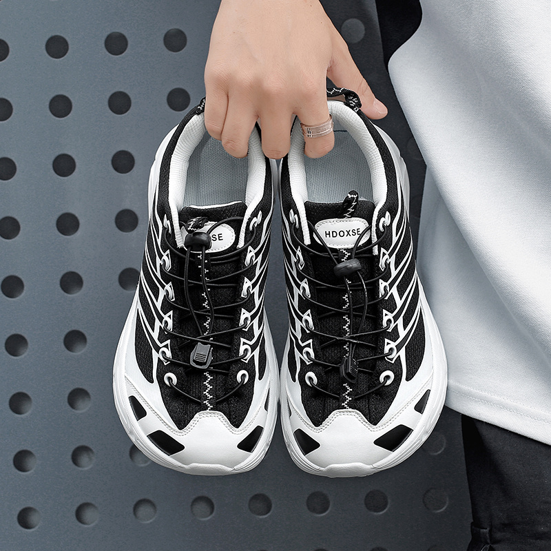 Men's Wide-Toe Colorblock Platform Sneakers with Elastic Laces