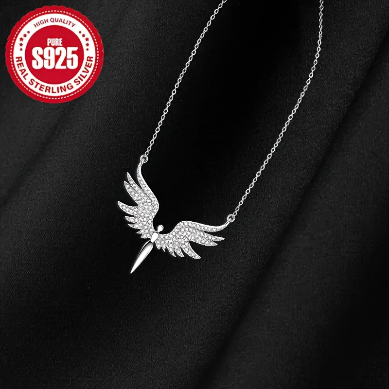 925 sterling silvery   angel wing necklace with cubic synthetic zirconia suitable for all   for banquets and weddings Product details 2