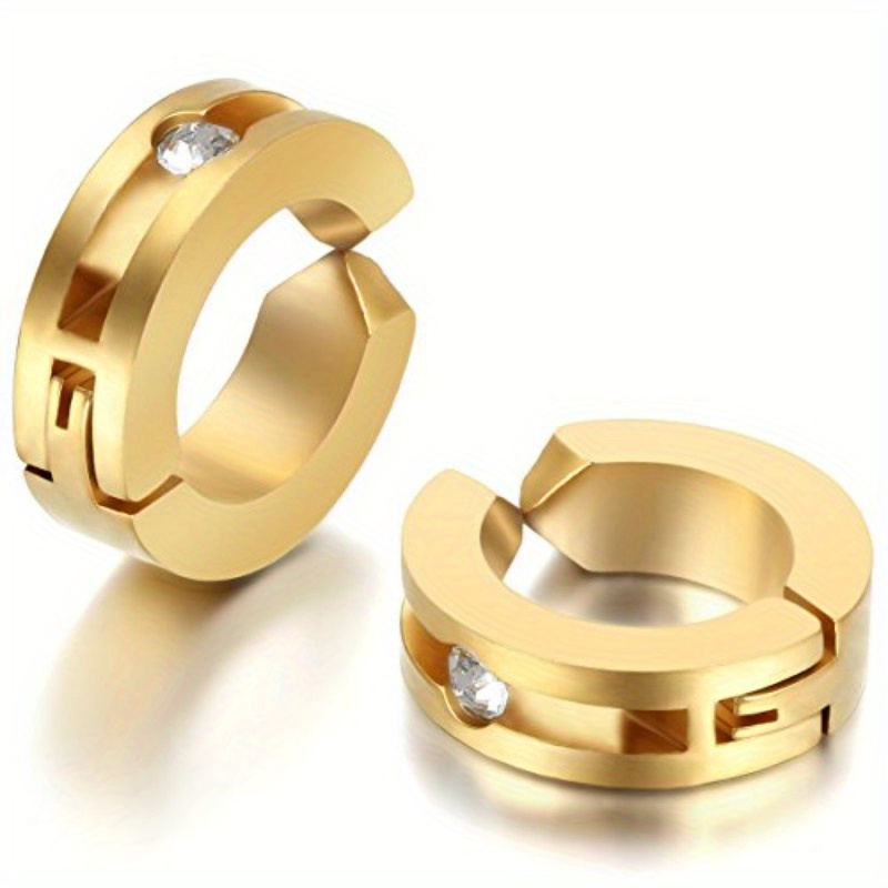 Image of Jewelrywe 2pcs Stainless Steel Non-piercing Clip On Hoop Hinged Huggie Earrings (colors )