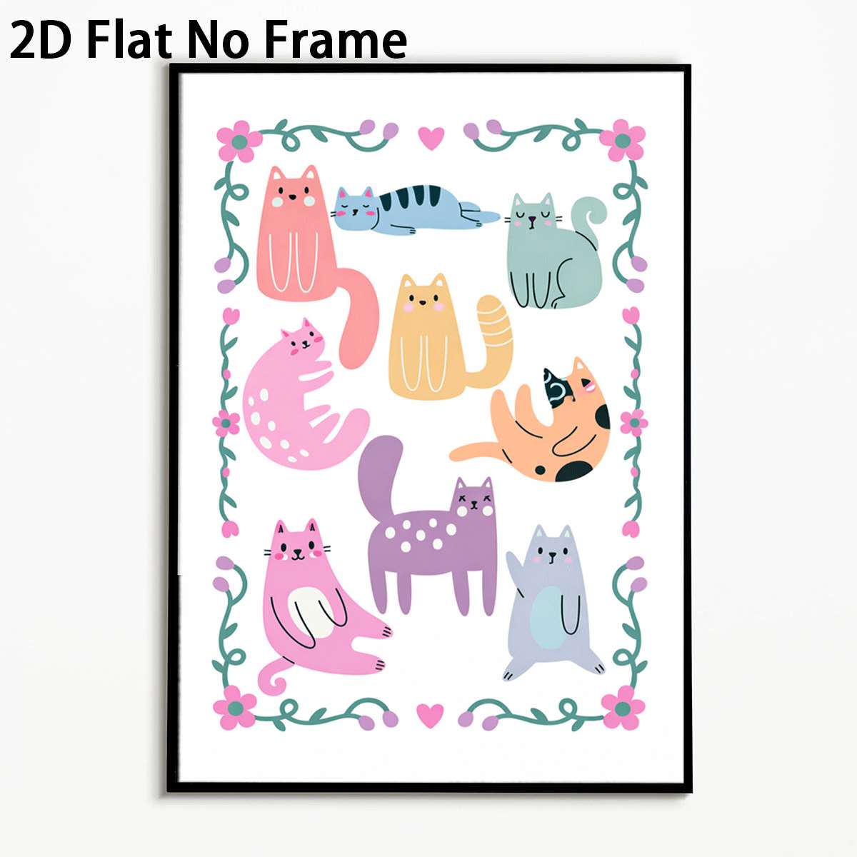 TEMU 2D Plat, 1pc Impression 2D Plate Chats Mignons Art Imprimé Style Fantaisiste Décoration Murale Toile Non Encadrée Art Mural Décoration Maison