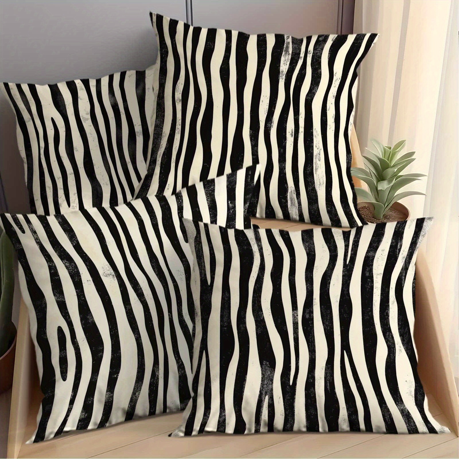 TEMU Four-piece Black And White Striped Pillowcase Set, Soft And Comfortable, Machine Washable, Suitable For Living Room Sofas, Bedroom Headboards,