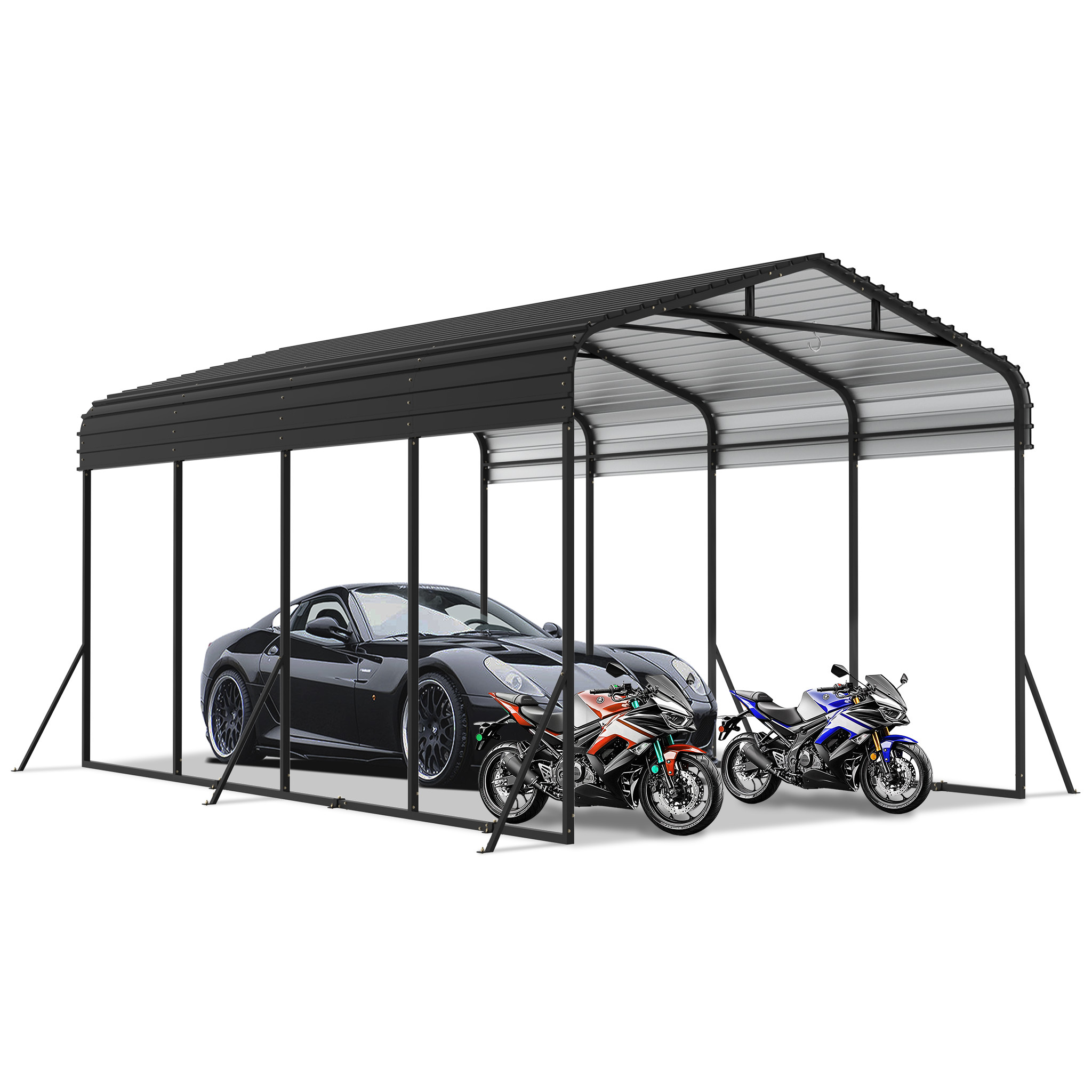 Image of 12x20 Ft Carport Car Metal 600x370x260cm Roof Car Roof Garage With Trapezoidal Sheet Roof Stable Car Stand Car Garage.temporary&removable