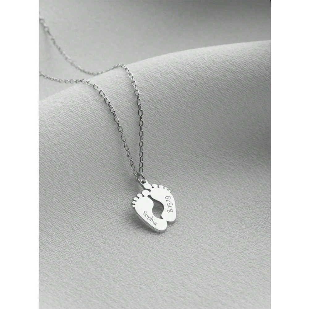 TEMU Footprint Pendant Custom Engravable Necklace, English Names And Birthdays Of Family , Gift For Mothers, Family, , Birthday Anniversaries, Gift