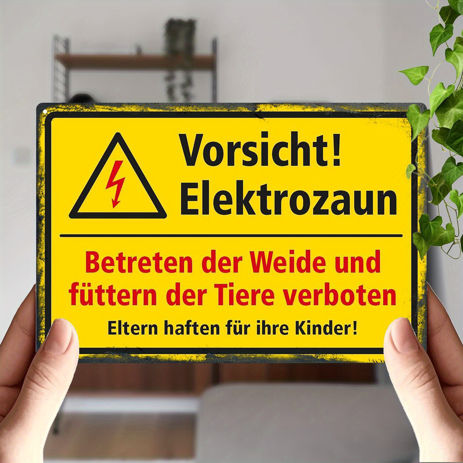 E-shop Vintage Deutscher Stil Aluminium Warnschild - 8"x12" (20x30cm) Deutscher Text & Englische Übersetzung - Elektrische Gefahr, Betreten & Kein