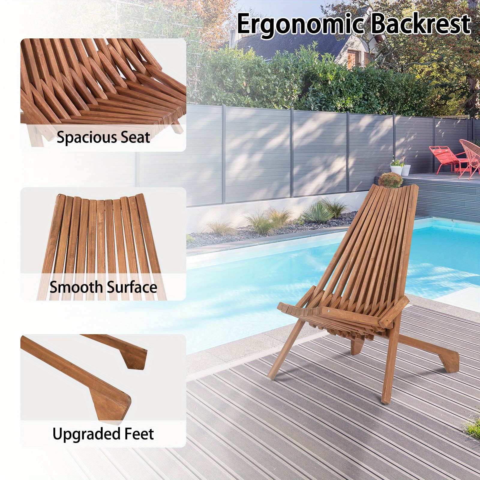 Rowan Wood, Original Wood Color, Stave Splicing, Folding Wooden Single Chair