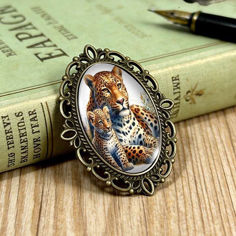 TEMU 1pc Leopard's Protection Brooch Oval Lace- Glass Brooches Clothing Backpack Accessory Ideal Gift