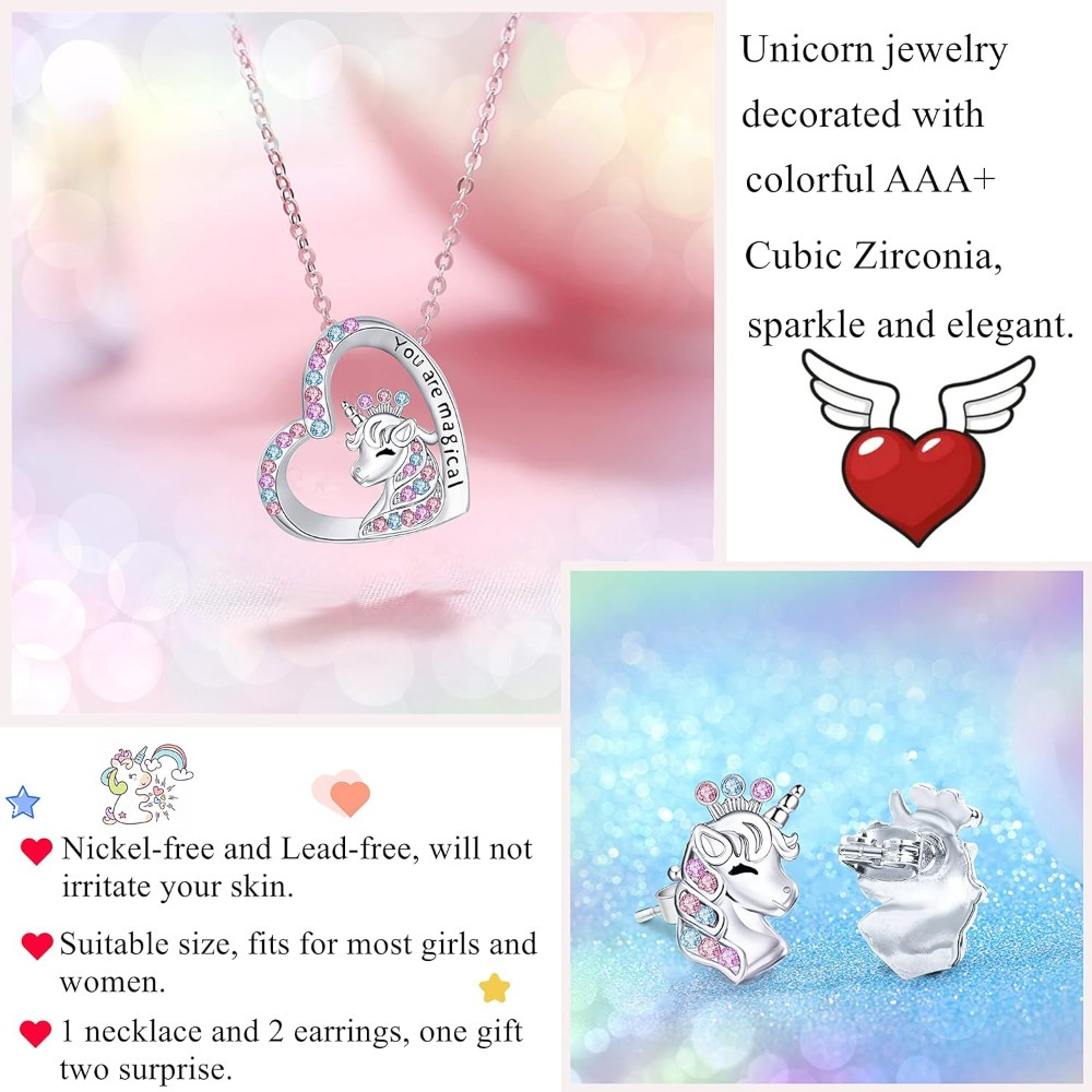 Sterling Silver Heart Crystal Jewelry Set – Necklace & Dangle Earrings With Cubic Zirconia, Gift Box Included