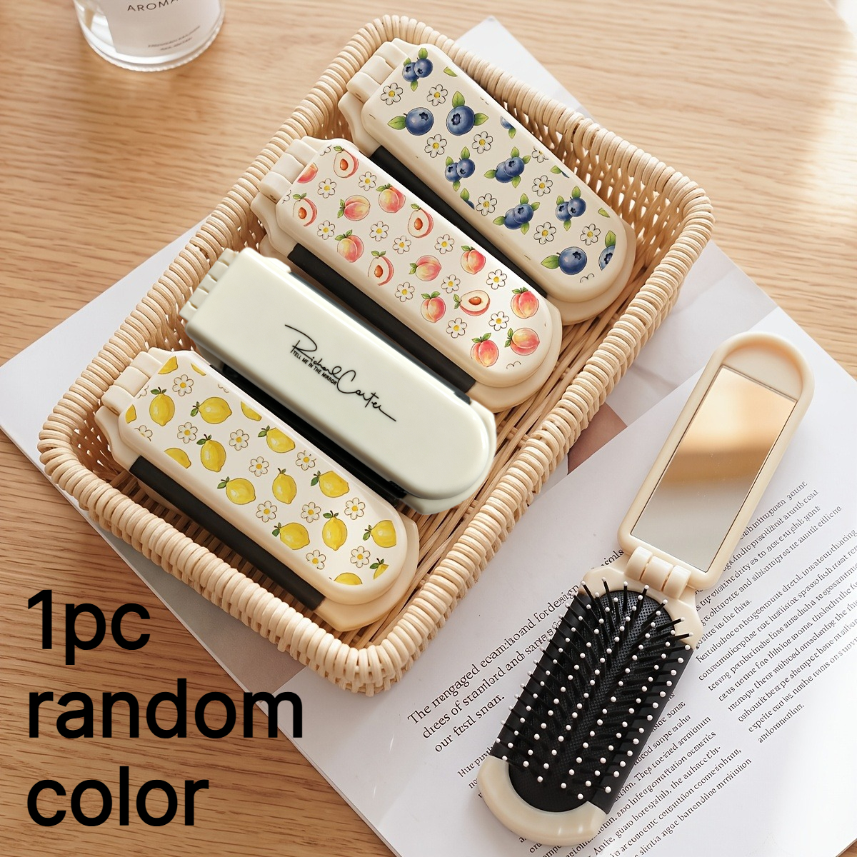 TEMU 1pc Random Color Folding Hair Comb, Detangling Hairbrush, Compact Portable Pocket Comb, Purse Comb, Travel Comb, With Built-in Small Mirror,