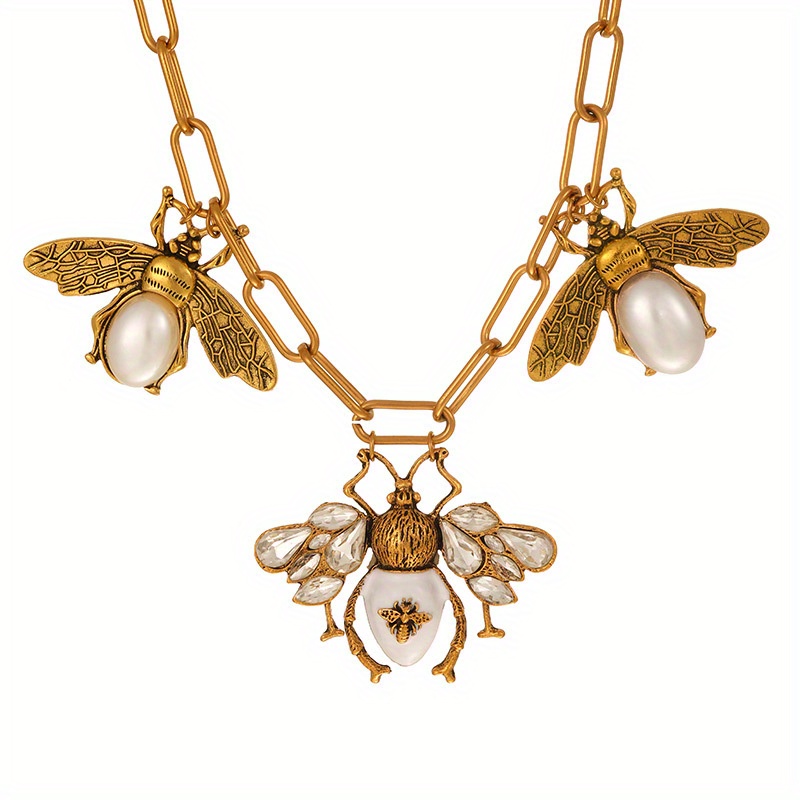 TEMU 1pc Creative Fashion Elegant Gorgeous Exquisite Alloy Rhinestone Bee Pendant Necklace Ladies Sister Couple Couple Prom Jewellery Gift, Suitable