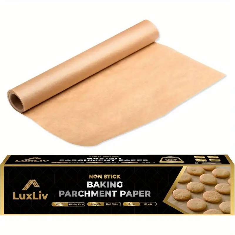 1 roll extra long 164ft/50m - heavy-duty thick greaseproof baking paper - beige to brown parchment sheets for oven, sourdough, pastries, - compatible with - ideal for home & professional kitchens - unbleached, wax coated, 11.8 inches wide (30cm) - bread, pizza, pie, tart - easy - durable & safe for freezing - luxuly brand Product details 0