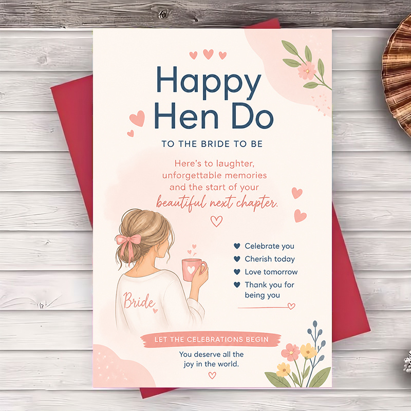 TEMU 1 Greeting Card + 1 Envelope Elegant Hen Do Greeting To Design Flat Note Card For Bachelorette Party Celebration And Wedding Shower Gift
