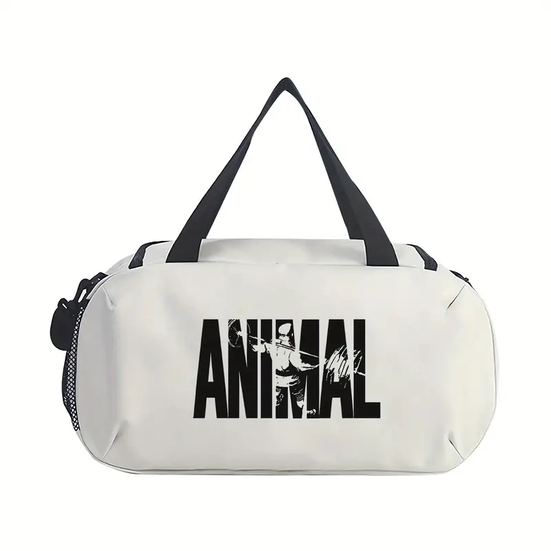 1pc animal print lightweight zipper duffel bag large capacity foldable gym travel storage sporty design with black handles polyester lining machine washable casual college or vacation use details 1