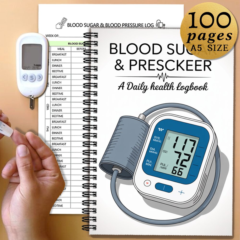 1pc 14.5X21Cm Blood Sugar And Blood Pressure Record Book, Blood Sugar & Blood Pressure Health Tracking Log: Weekly Glucose And Blood Pressure Diary for Monitoring Daily Blood Pressure And Blood Sugar - Health Journal