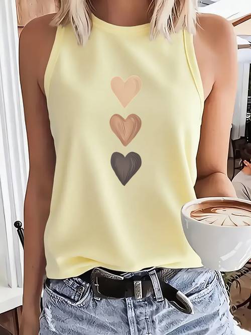 womens round neck top versatile short sleeve heart gradient art print tank fashionable and breathable womens casual commuting wear versatile trendy womens clothing