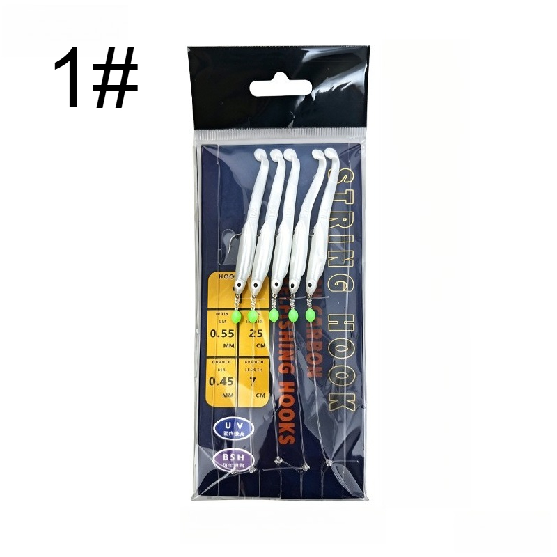 TEMU Eel Skewer Hook, 5 Hooks Per Strand, Soft Bait Eel Sabiki Rig Set, Ocean Fishing Line Hooks With Barbed Metal Connectors