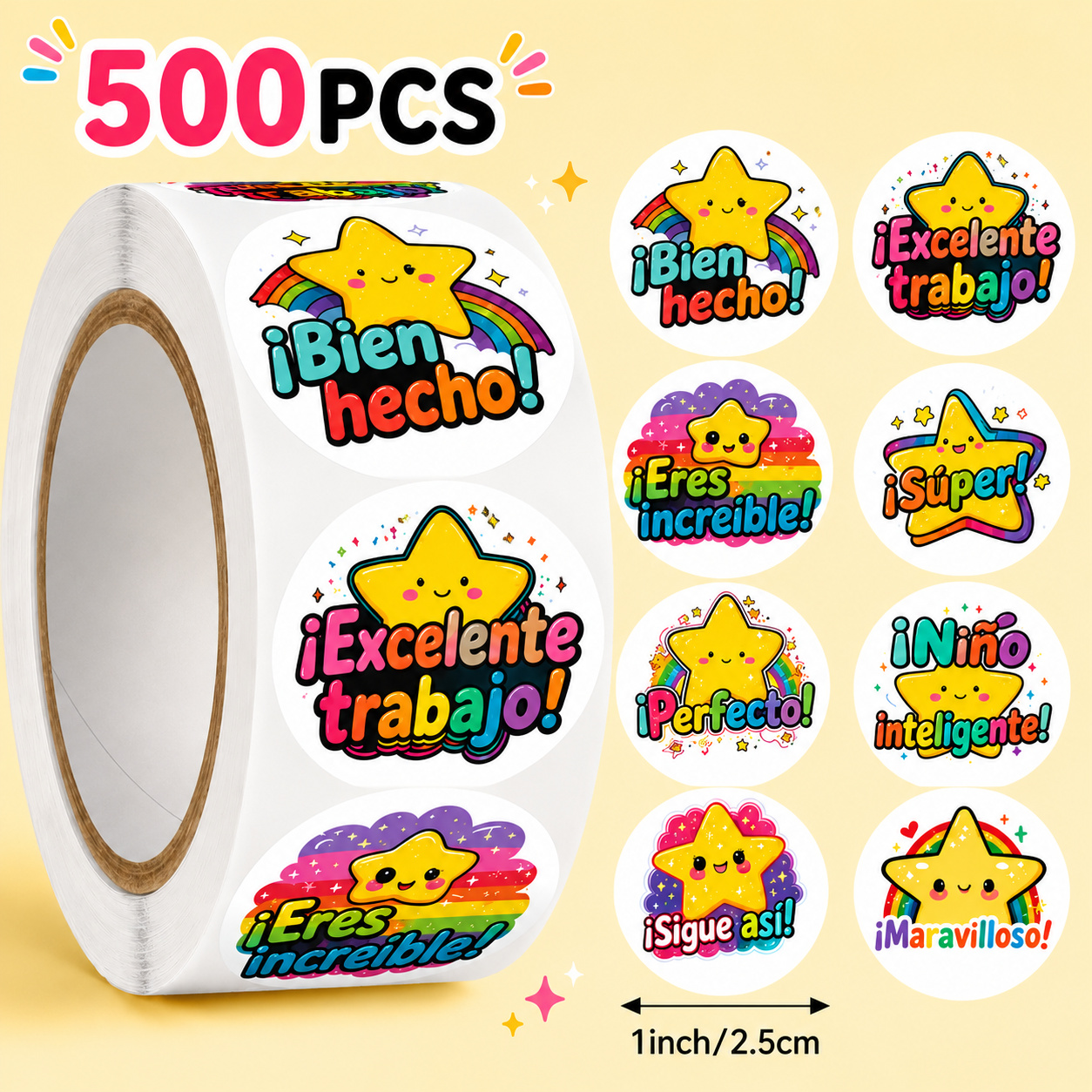 TEMU 500 pegatinas de estrellas, pegatinas de , pegatinas inspiradoras, tamaño 2.5Cm/1 , para decorar libros, botellas de agua, etc., utilizadas como