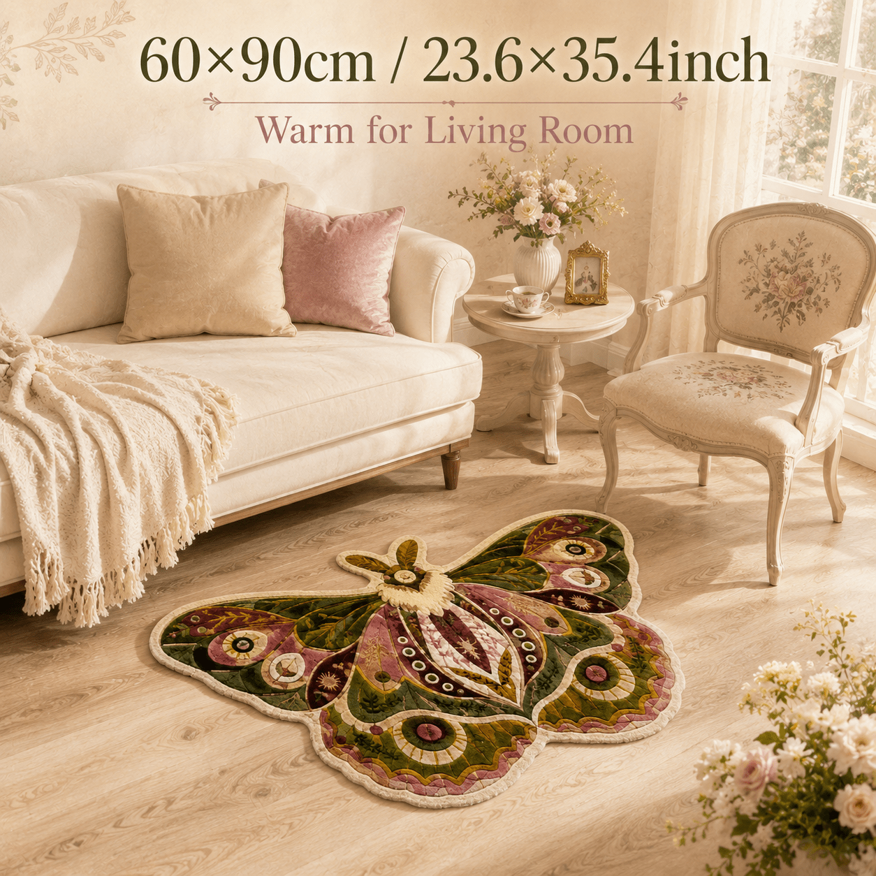 TEMU 1pc 2d Painting 850g/mÂ² Velvet Floor Mat, Retro Contrast Pattern Moth Art Irregular Vintage Literary Design, Suitable For Bedside Rug, Living