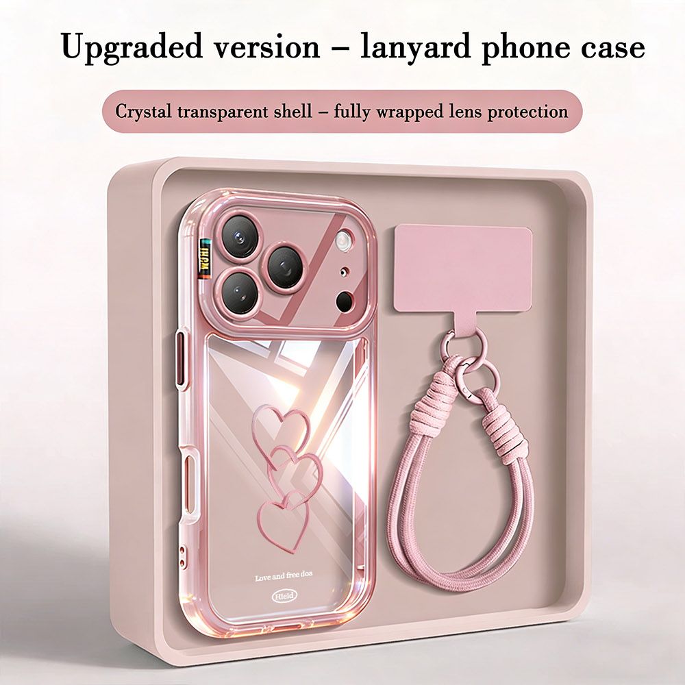 TEMU Phone Case - Cute Candy-colored Transparent Phone Case With Lanyard Set, Minimalist Couple Protection Case, Suitable For Iphone 17/16/15/14/13
