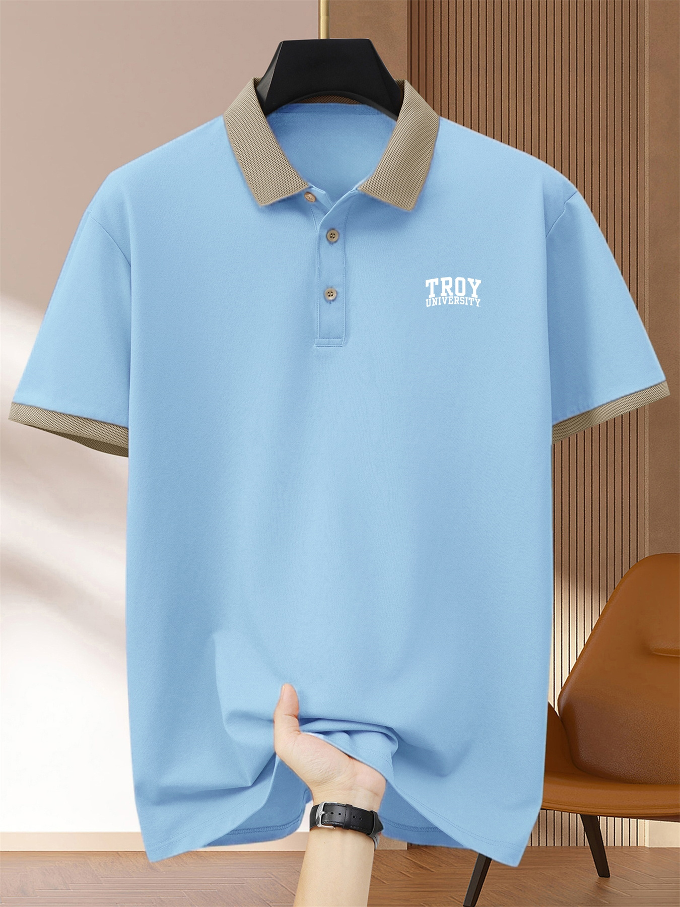 mens   university pattern summer casual shirt sky blue 0