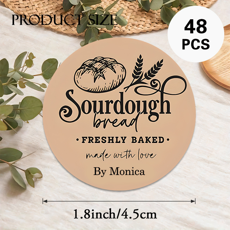 TEMU Custom 48/96pcs "sourdough Bread" Round Stickers, Personalizable Text Content, About Bread & Wheat , Suitable For Baked Goods Labeling, Gift