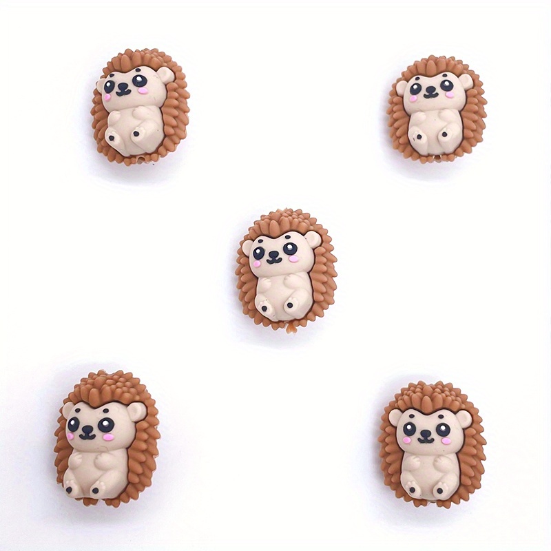 TEMU 5pcs Creative 3d Hedgehog Bracelets Jewelry Making Silicone Beads & Bead Assortments Animal Rubber Loose Spacer Bulk Beading Set For Beadable Pen Keychain Lanyards