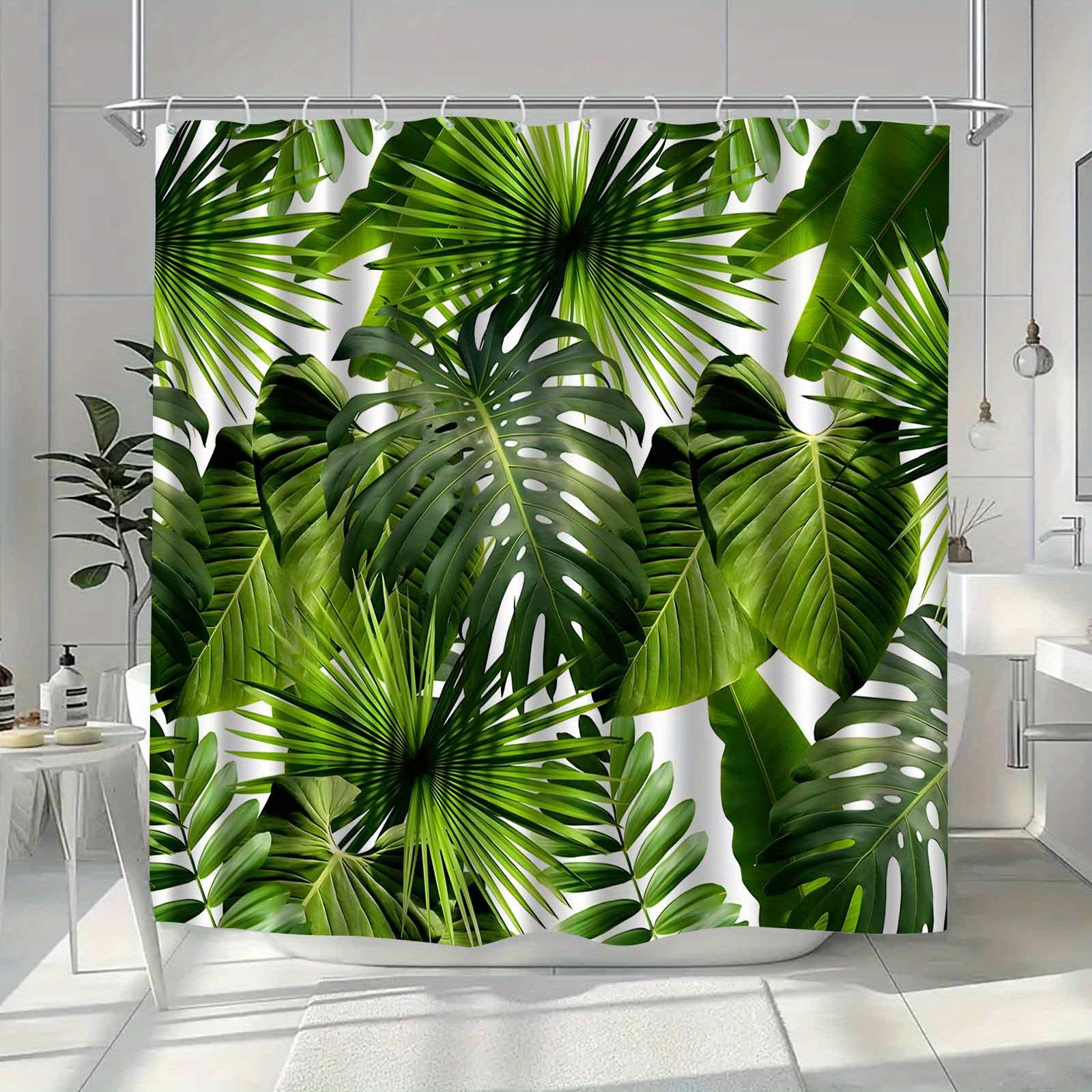 TEMU 1pc Leaf Green Plant Pattern Shower Curtain, High-end Elegant Bathroom Curtain Shower Curtain, Shower Curtain Home Decoration Pattern,