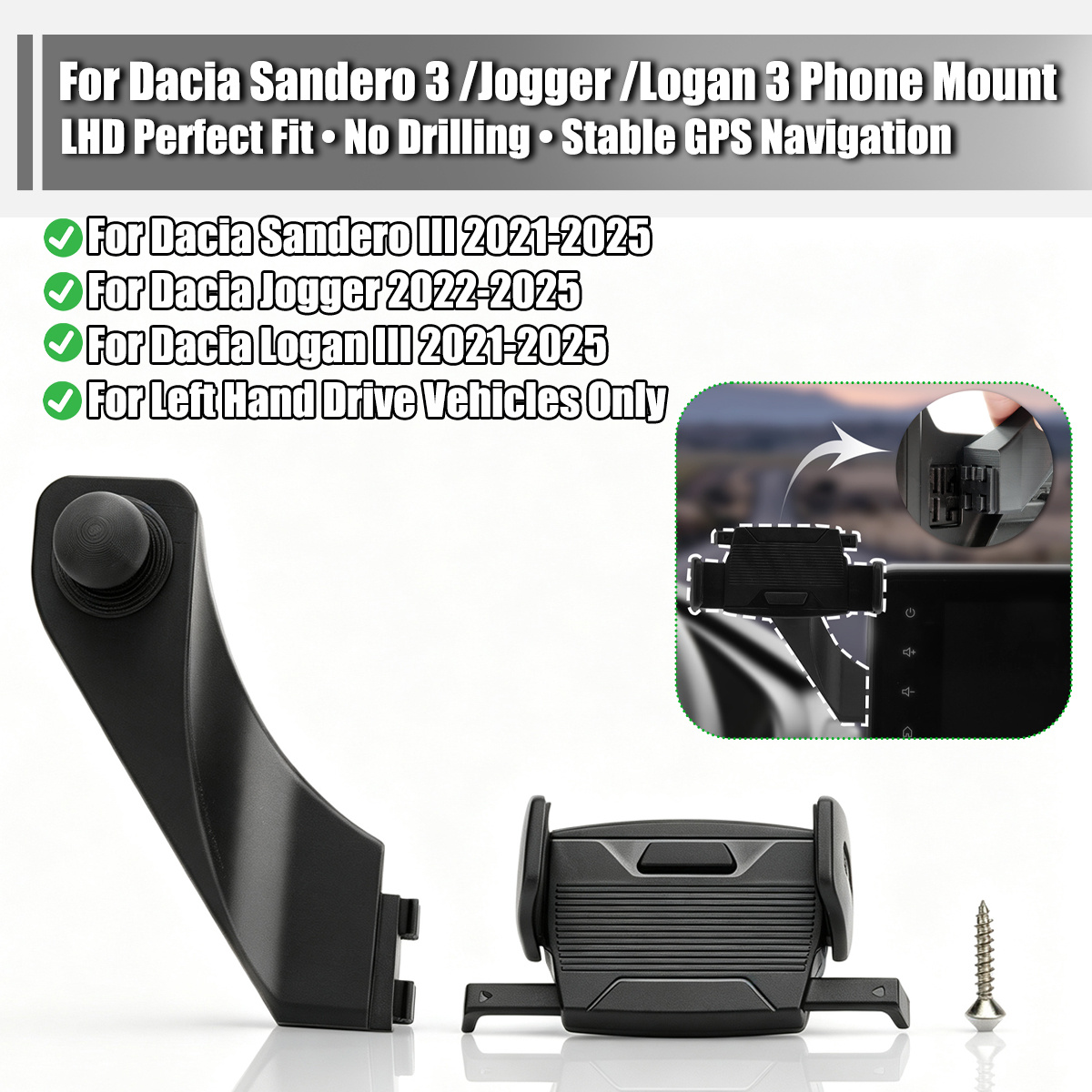 TEMU Support de téléphone réglable pour de bord et bouche d'aération, compatible avec 3/Jogger/ 3, support de voiture rotatif pour smartphone avec
