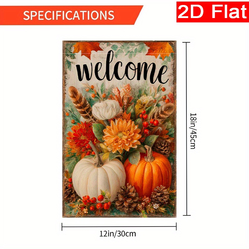 TEMU 1pc Autumn Flowers Pumpkin Thanksgiving Garden Flag_1 (1)-28x40 Inch Outdoor Garden Flag Double-sided Home Decoration Courtyard Decoration