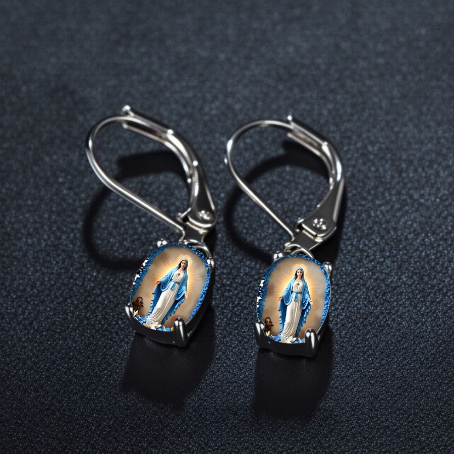 TEMU 2pcs Mary Earrings Halo Earrings Religious Jewelry Suitable For Daily Wear, Elegant Retro Faith Gifts With Flower Halo & Mary Pendant, Christmas