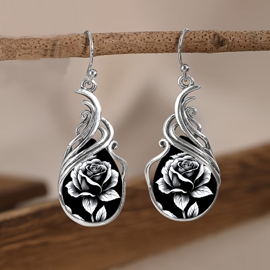 TEMU 2pcs Earrings For - Flower Teardrop Pendant Dangle Earrings With Botanical, Elegant Suitable For Christmas, Valentine' Gifts, Casual Attire,