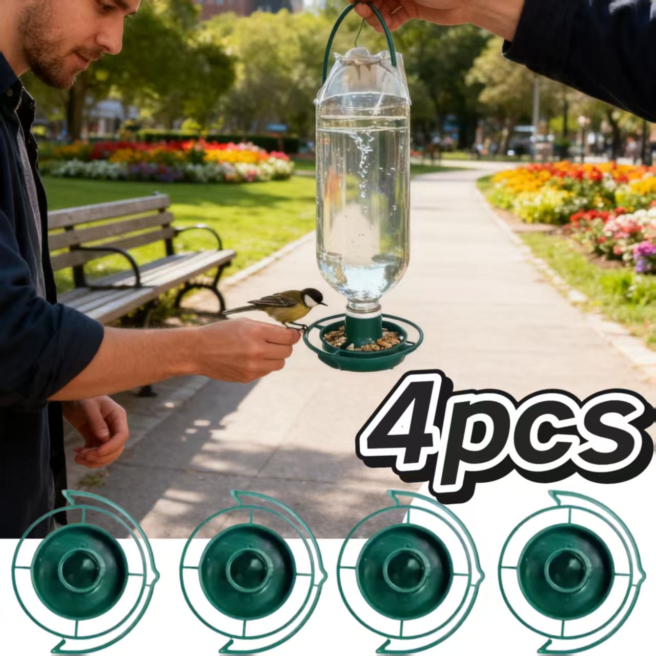 4pcs Outdoor Hanging Automatic Bird Feeder, With Rust-proof Hooks | Battery-free, Suitable For Garden, Balcony, And Patio | Attracts All Year Round