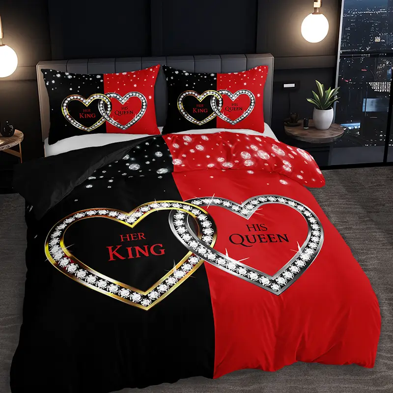 3pcs king queen hearts luxury bedding duvet cover set couple bedding quilt set romantic themed bed quilt set anniversary bedroom decor bed quilt set 1duvet cover 2pillowcase no comforter Product details 4