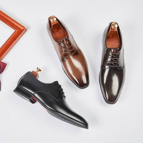 mens genuine leather oxford shoes genuine leather business formal 2026 new summer pointed toe british style derby shoes wedding groom office dress