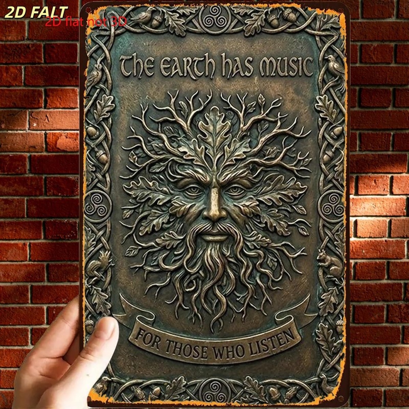 TEMU 2d Flat - 【2d Flat】 1pc Vintage Green Man Metal Wall Art Iron Sign, ' Listen' 8x12 Inch 2d Flat Wall Decor, Suitable For Living Room Bedroom Bar