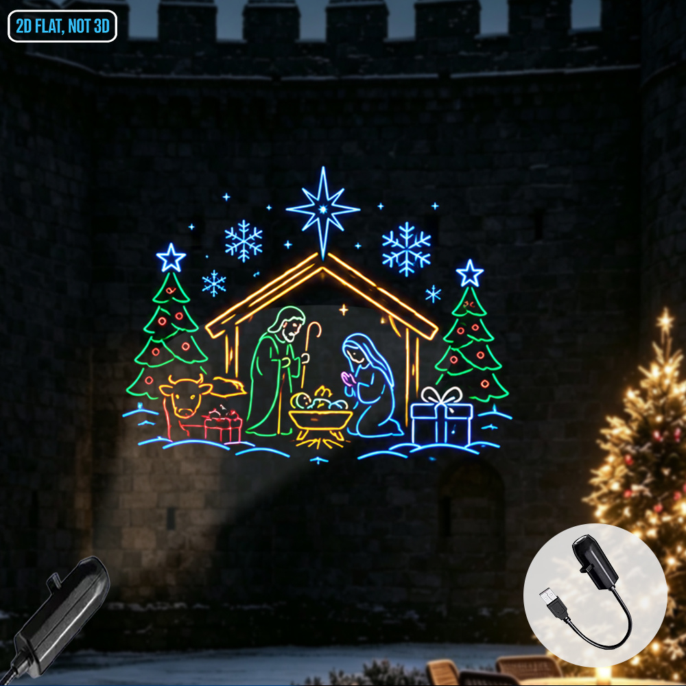 TEMU Led Projector Night Light Usb Powered Christmas Theme Nativity Scene With Christmas Trees Snowflakes Stars Ambient Decor Projection Lamp For