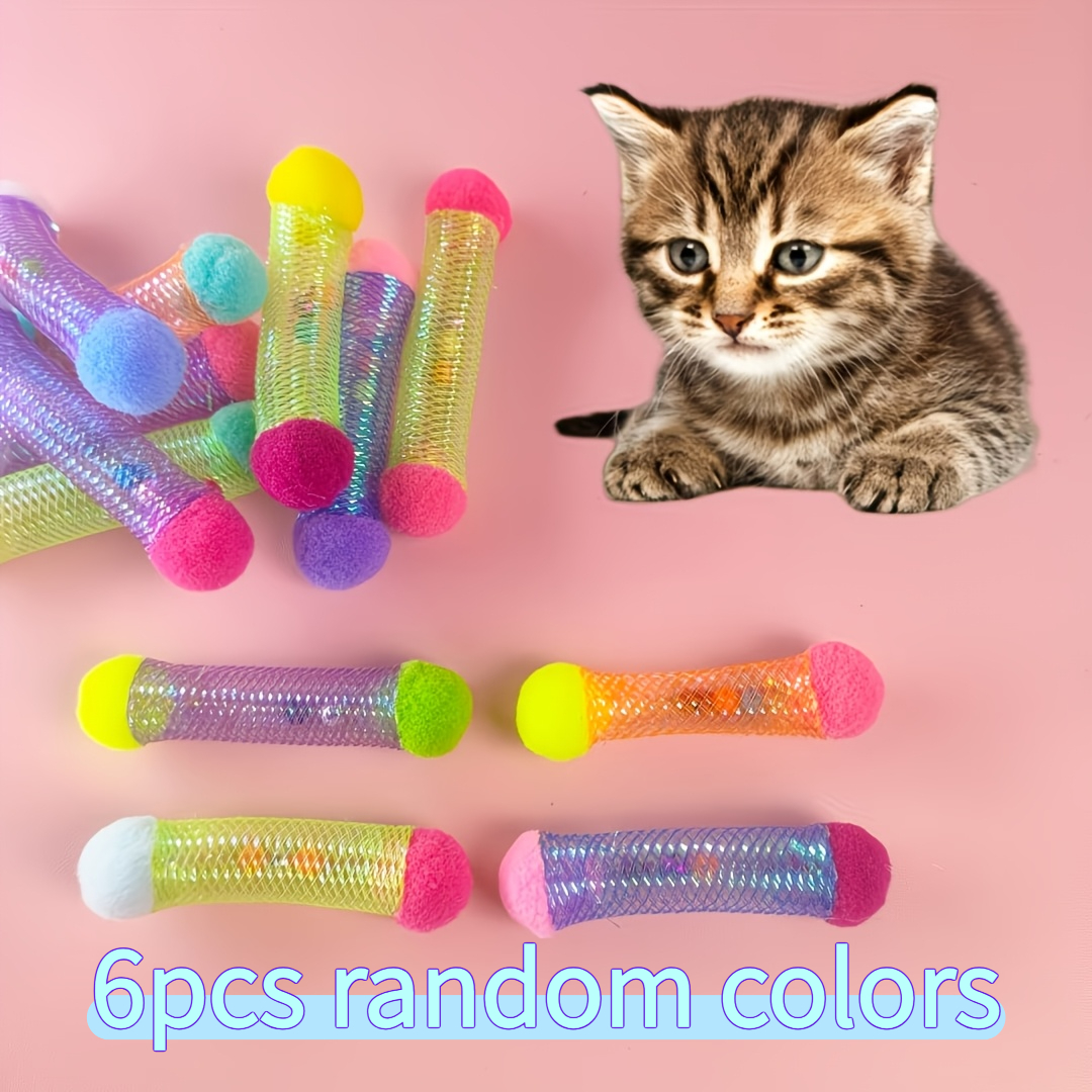 TEMU 3/6/12pcs Random Color Interactive Cat Teaser Wand - Durable Plastic, Multi-section, Without Battery
