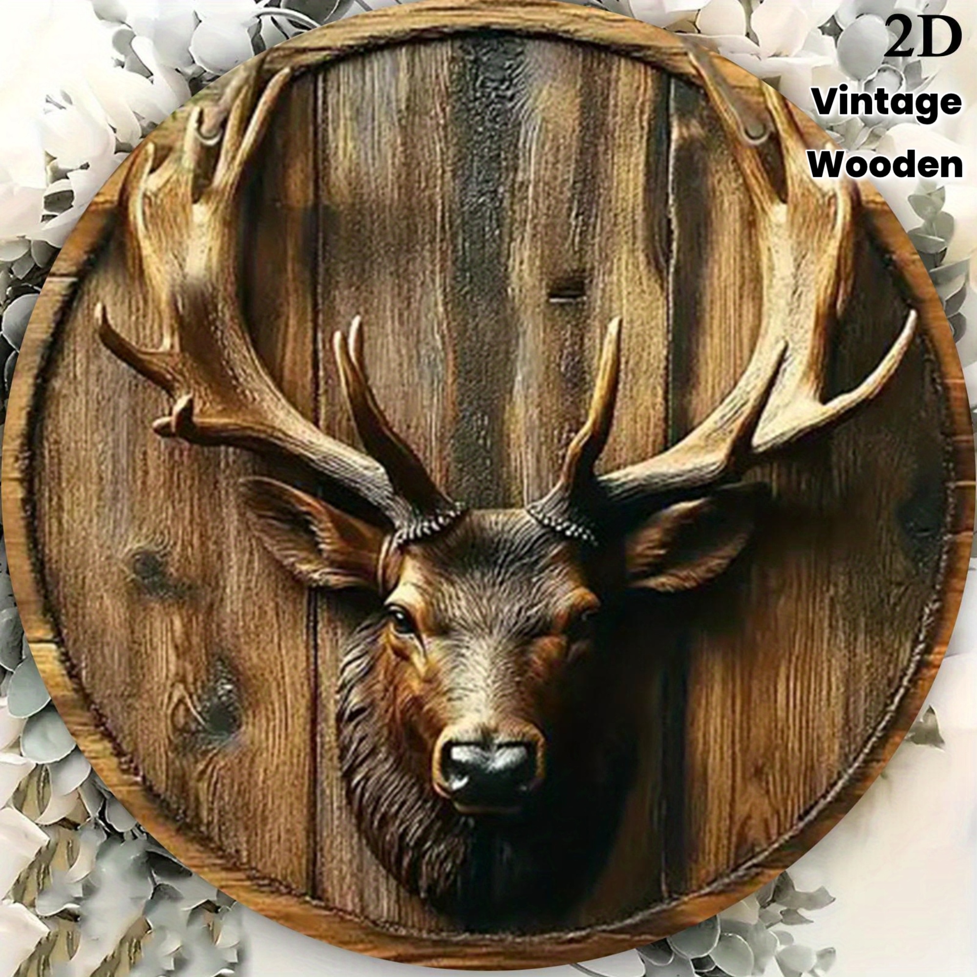 TEMU 2d Flat, 2d Flat- 1pc Vintage Wooden Wall Decor, Round Wooden Sign With 2d Printing, Durable Home And Office Decoration Suitable For Cafes,