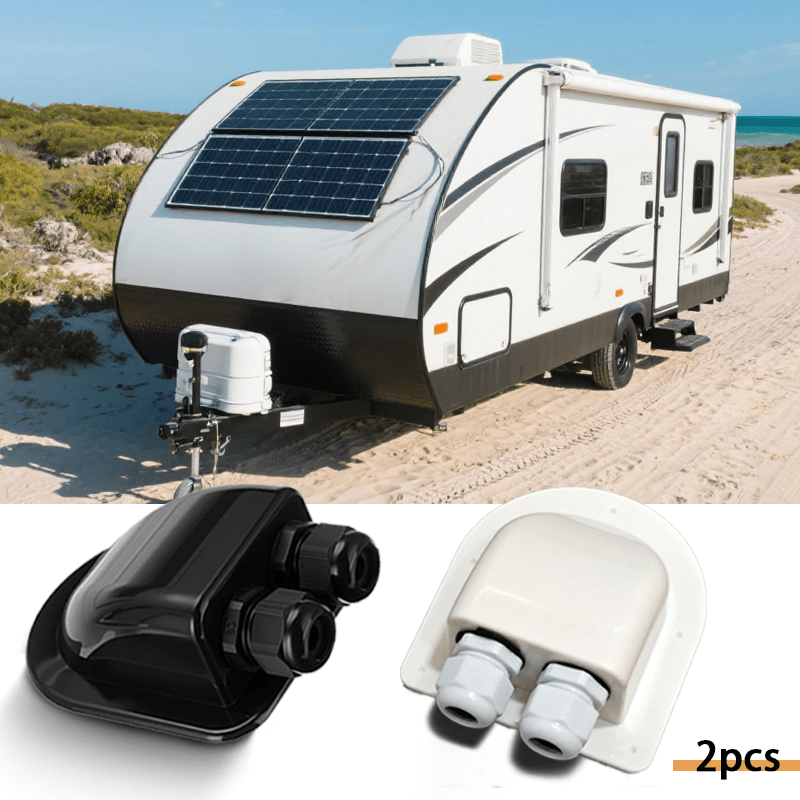 TEMU Black And Junction Box, Sealed Junction Box, Dual Entry Multifunctional Connector, 2 Photovoltaic Junction Boxes, Suitable For Rv, Rv Dual Hole