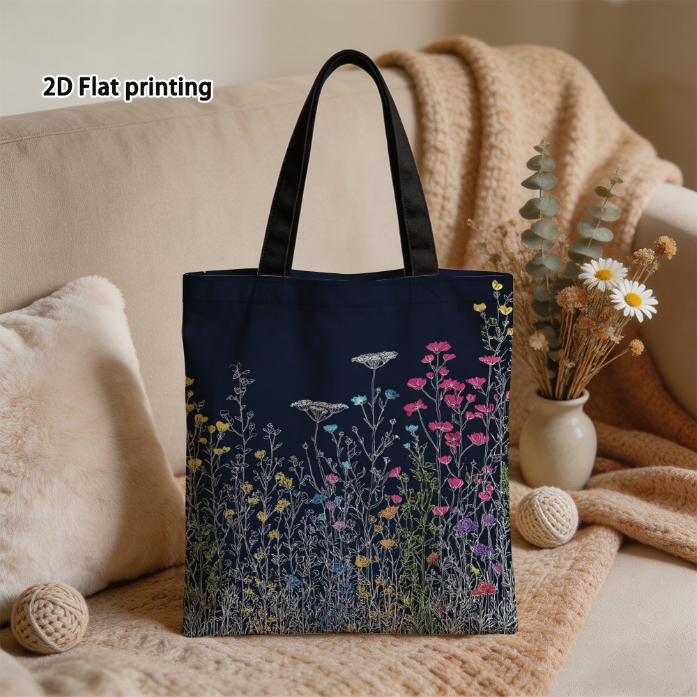 TEMU Handbag 1pc, Dark Floral And Pattern Tote Bag - Reusable Vibrant Colored Shopping Bag, Handbag For Shopping, Work, Travel, And Grocery, Foldable