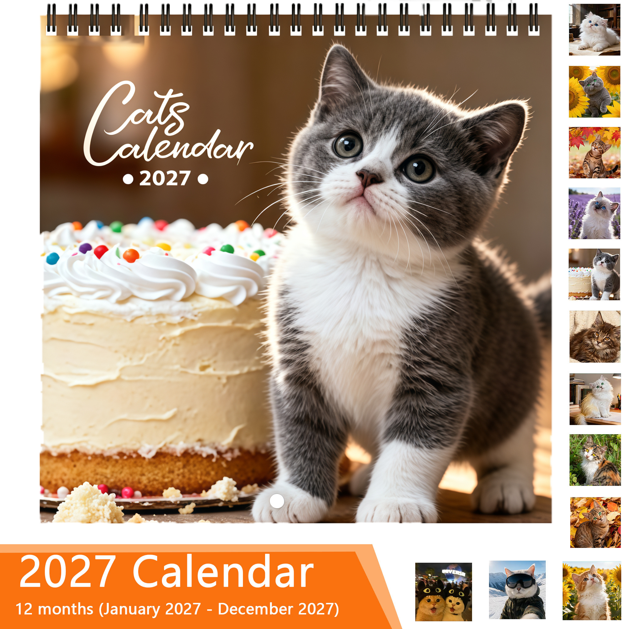 TEMU Cat 12-month Calendar Planner 2027 Wall Calendar – Home Or Office, Christmas And New Year Gift, Cute And , 1pc