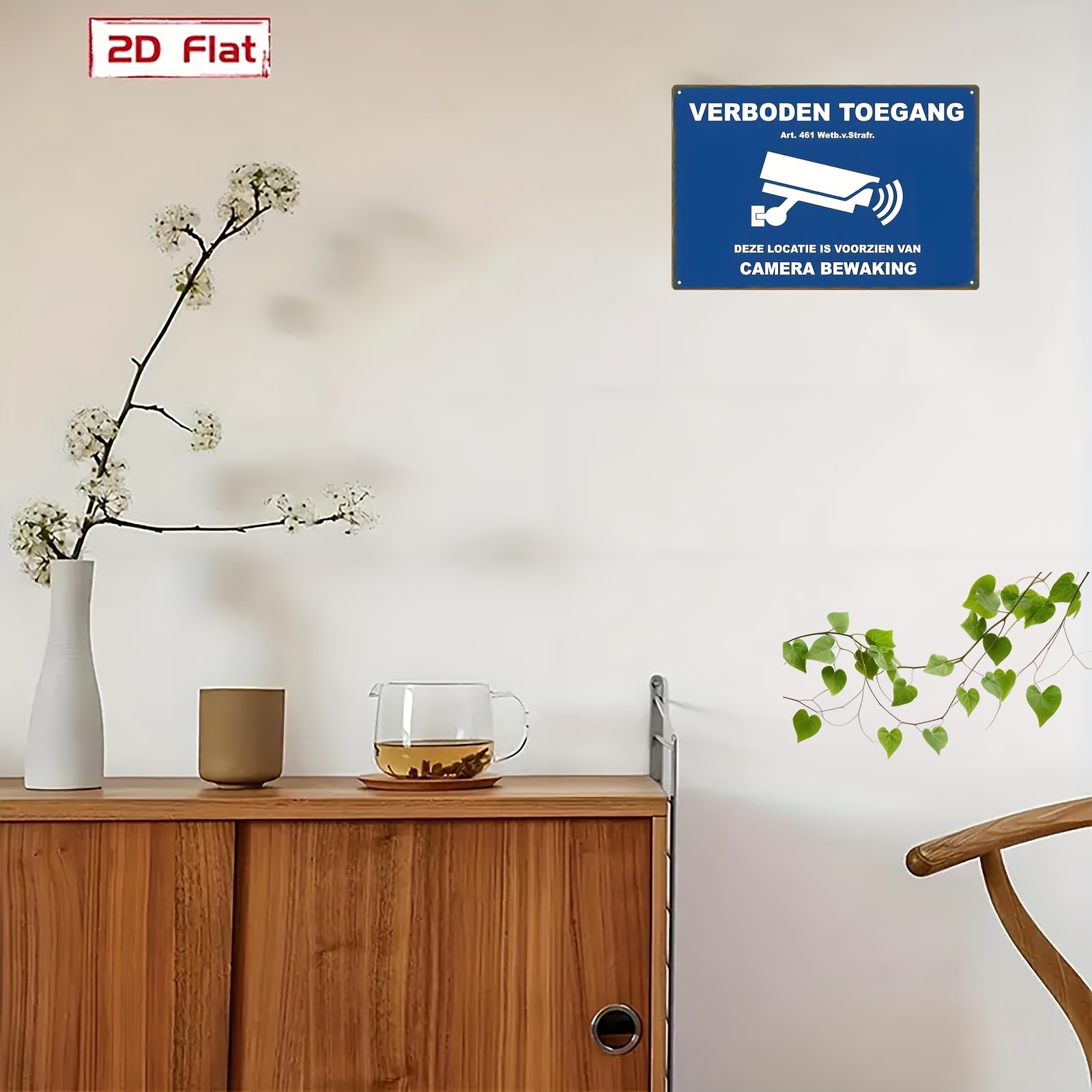 TEMU 2d Flat, 2d Flat Aluminum Sign, 1pc Metal Monitoring Camera Sign - 20.32x30.48cm Durable Outdoor Security Plaque With Dutch Text And Graphics,