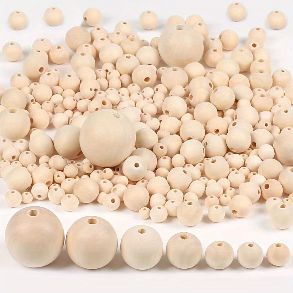 

800pcs Natural Round Wood Beads In Log Color With Diameters Of 6mm, 8mm, 10mm, 12mm, 14mm, 16mm And 20mm Are With Linen Thread For Diy Knitting Bracelets Necklaces Mobile Phone Pendants