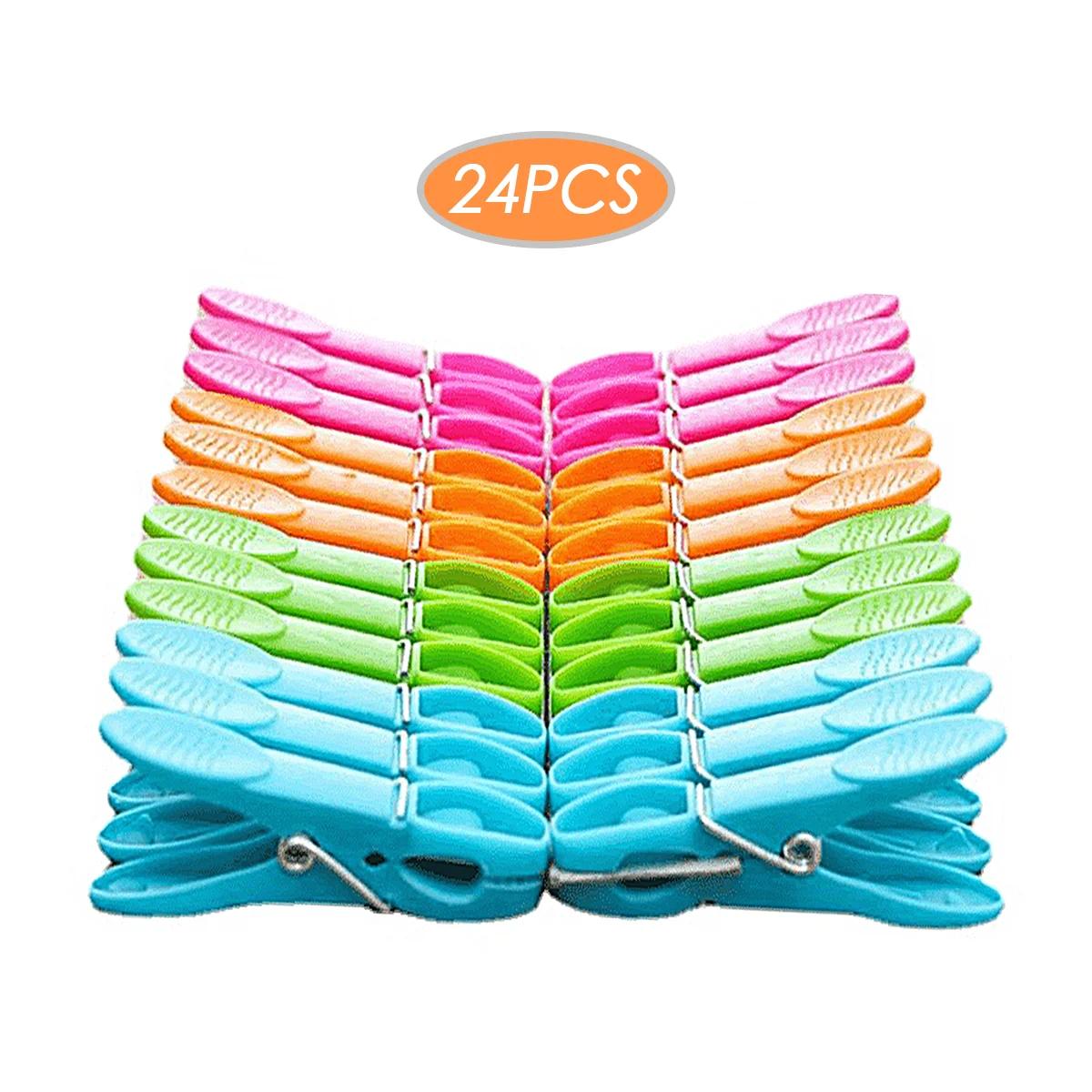 TEMU 24pcs Colorful Plastic Clothespins, Heavy Duty Laundry Clothes Pins Clips With Springs, Air-drying Clothing Pin Set, Clothes Pins