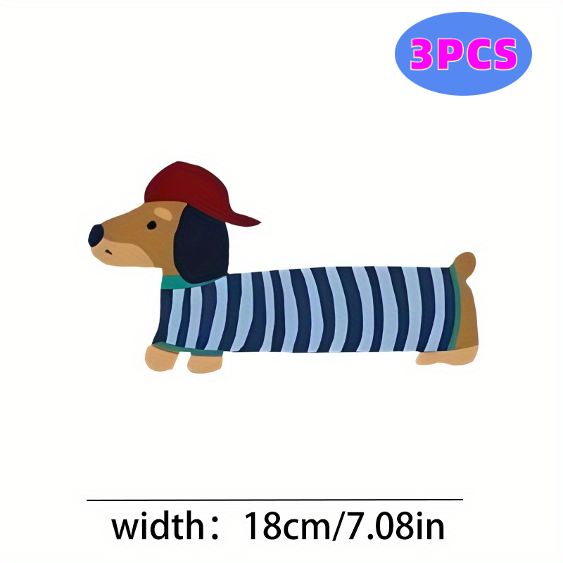 TEMU 3pcs Set Of Fashionably Designed 2d Flat Heat Transfer Stickers, Featuring Cute Dachshund Patterns, Suitable For T-shirts, Backpacks & Pillows,