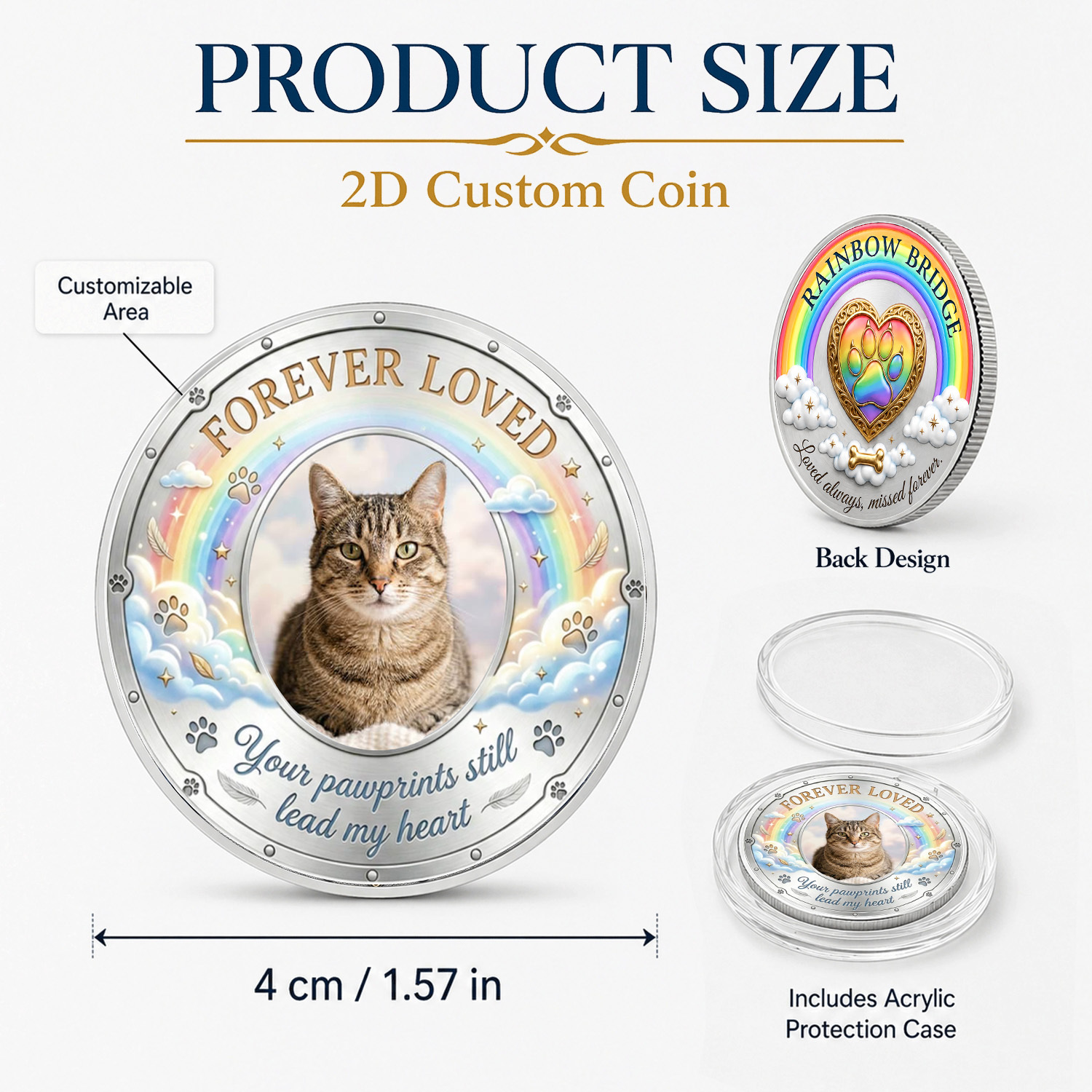 TEMU A 2d Flat Personalized Photo Custom Commemorative Coin. The Front Features A Custom Pet Photo, And The Back Comes With A Theme Pattern On Sides,