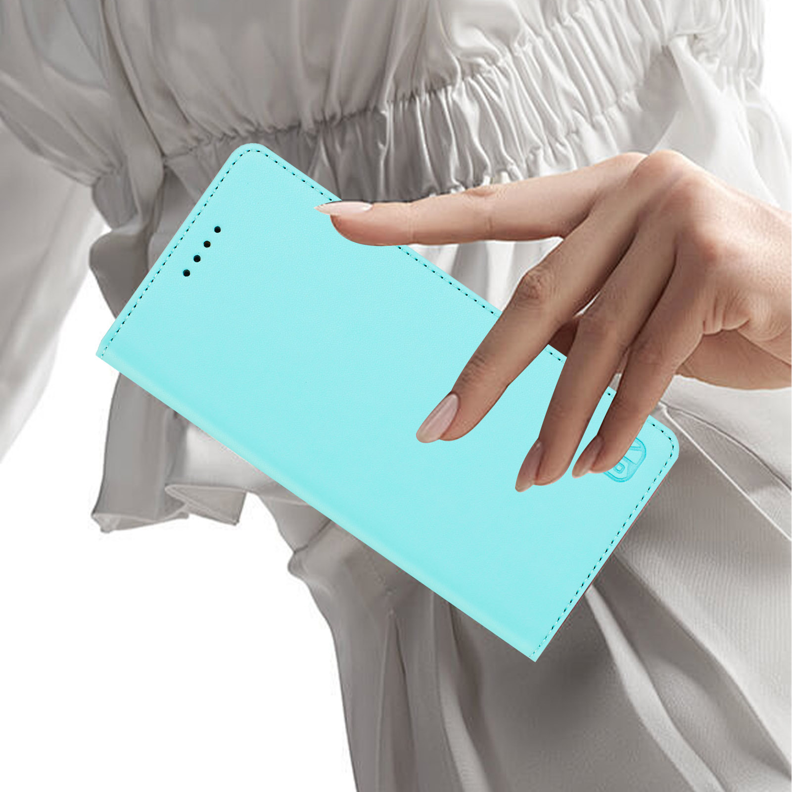 TEMU Mint Green Strong Magnetic Business Card Holder Case, Stylish Retro Multi-card Phone Cover Suitable For Moto E14 E13 E20 E30 E40 E22 E32 G04 G10