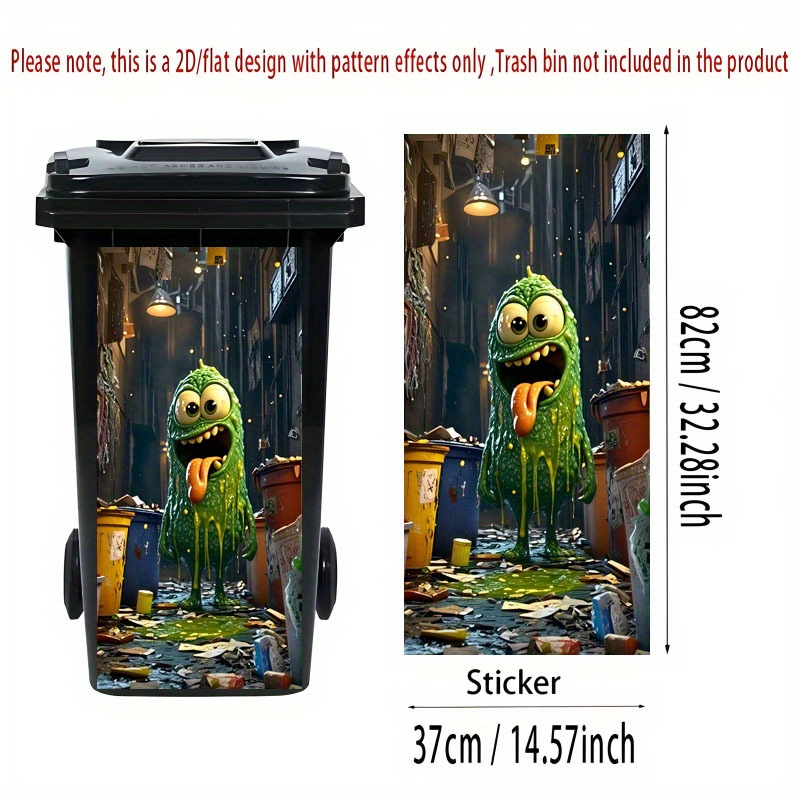 Image of 2d Flat Printing 1pc Trash Can Sticker 37×82cm Whimsical Theme Design Decorative Wallpaper Self-adhesive Kitchen Bin Decoration Suitable For Trash Cans, Walls, Home Décor, 2d Flat